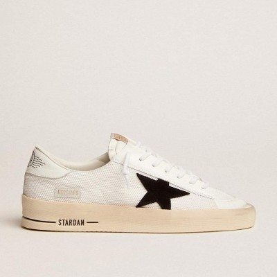 Golden Goose Stardan With White Leather And Mesh Inserts And Black Suede Star