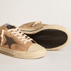 Golden Goose Super-Star In Beige Nubuck With Black Printed Star And Leather Heel Tab