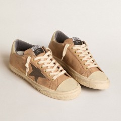 Golden Goose Super-Star In Beige Nubuck With Black Printed Star And Leather Heel Tab