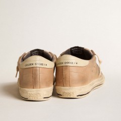 Golden Goose Super-Star In Beige Nubuck With Black Printed Star And Leather Heel Tab