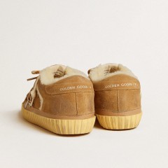 Golden Goose Super-Star In Beige Suede And Shearling With Metallic Leather Star