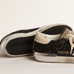 Golden Goose Super-Star In Black Glitter With Cream Star And Suede Inserts