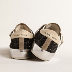 Golden Goose Super-Star In Black Glitter With Cream Star And Suede Inserts