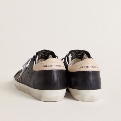 Golden Goose Super-Star In Black Nappa Leather With Zebra-print Pony Skin Star And Beige Leather Heel Tab