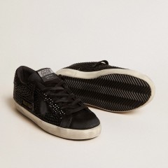 Golden Goose Super-Star In Black Suede With Swarovski Crystals And Black Suede Star