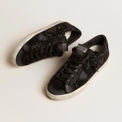 Golden Goose Super-Star In Black Suede With Swarovski Crystals And Black Suede Star