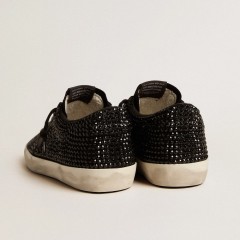 Golden Goose Super-Star In Black Suede With Swarovski Crystals And Black Suede Star