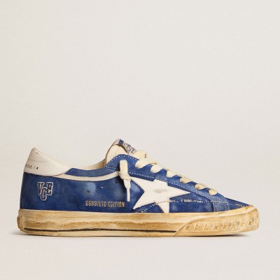 Golden Goose Super-Star In Blue Suede With White Leather Star And Heel Tab