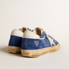 Golden Goose Super-Star In Blue Suede With White Leather Star And Heel Tab