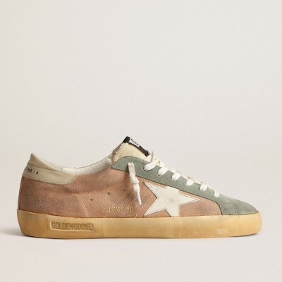 Golden Goose Super-Star In Brown And Green Suede With White Nappa Leather Star