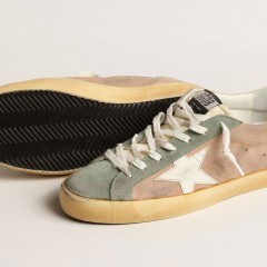 Golden Goose Super-Star In Brown And Green Suede With White Nappa Leather Star