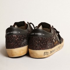 Golden Goose Super-Star In Brown Glitter With Black Leather Star And Heel Tab