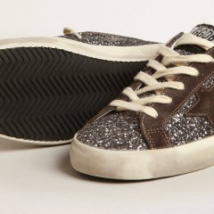 Golden Goose Super-Star In Glitter With A Brown Star And Lilac Heel Tab