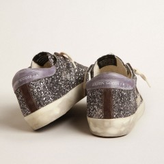 Golden Goose Super-Star In Glitter With A Brown Star And Lilac Heel Tab