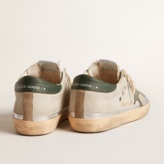 Golden Goose Super-Star In Gray Canvas With A Green Leather Star And Heel Tab