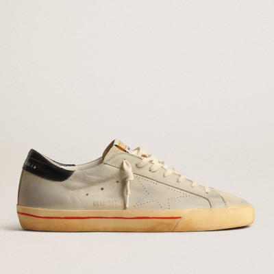 Golden Goose Super-Star In Gray Nubuck With Perforated Star And Blue Heel Tab