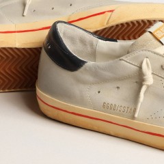 Golden Goose Super-Star In Gray Nubuck With Perforated Star And Blue Heel Tab