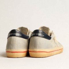 Golden Goose Super-Star In Gray Nubuck With Perforated Star And Blue Heel Tab