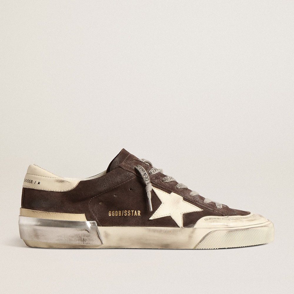 Golden Goose Super-Star In Gray Suede With Ecru Nappa Star And Heel Tab