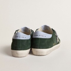 Golden Goose Super-Star In Green Suede, Silver Glitter Star And Leather Heel Tab