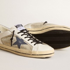 Golden Goose Super-Star In Leather And Suede With Blue Lizard-print Leather Star