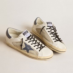 Golden Goose Super-Star In Leather And Suede With Blue Lizard-print Leather Star