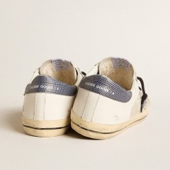 Golden Goose Super-Star In Leather And Suede With Blue Lizard-print Leather Star