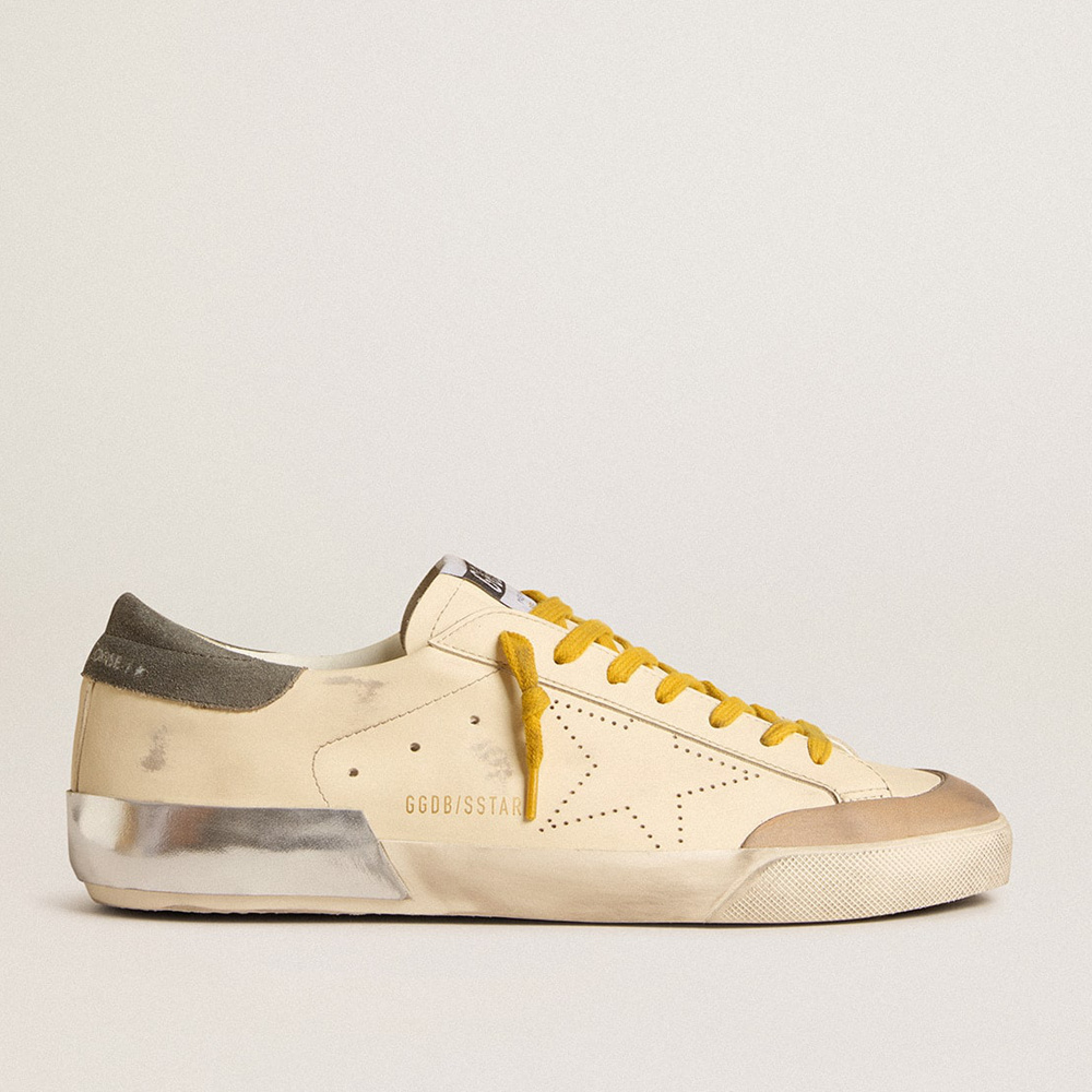 Golden Goose Super-Star In Leather With Perforated Star And Gray Suede Heel Tab