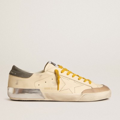 Golden Goose Super-Star In Leather With Perforated Star And Gray Suede Heel Tab