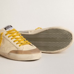 Golden Goose Super-Star In Leather With Perforated Star And Gray Suede Heel Tab