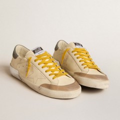 Golden Goose Super-Star In Leather With Perforated Star And Gray Suede Heel Tab