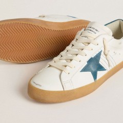 Golden Goose Super-Star In Leather With Petrol-blue Suede Star And Heel Tab