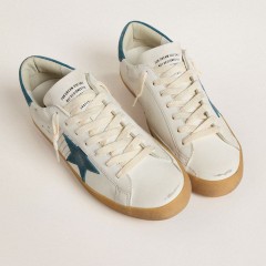 Golden Goose Super-Star In Leather With Petrol-blue Suede Star And Heel Tab