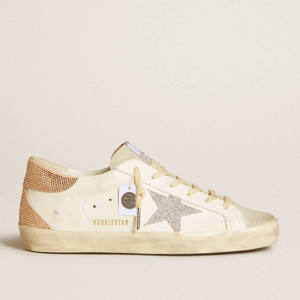 Golden Goose Super-Star In Leather With Swarovski Crystal Star And Heel Tab