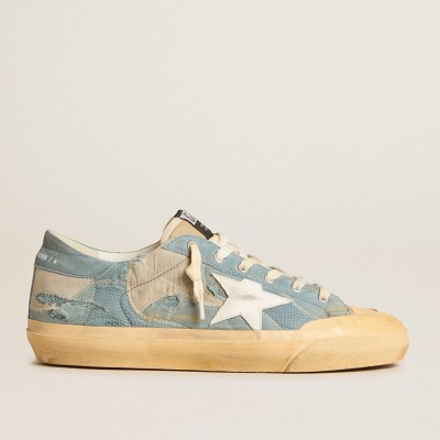 Golden Goose Super-Star In Light Blue Mesh And Nylon With White Leather Star