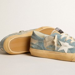 Golden Goose Super-Star In Light Blue Mesh And Nylon With White Leather Star