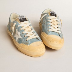 Golden Goose Super-Star In Light Blue Mesh And Nylon With White Leather Star