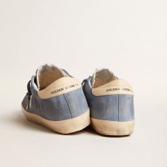 Golden Goose Super-Star In Light Blue Suede With Beige Leather Star And Heel Tab