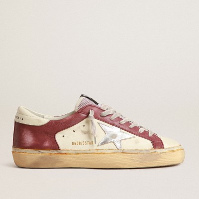 Golden Goose Super-Star In Nappa Leather With Burgundy Inserts And Silver Star