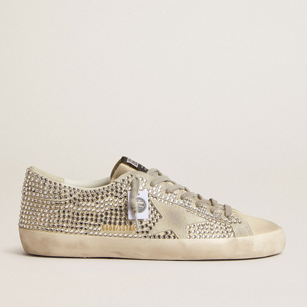 Golden Goose Super-Star In Nubuck With Swarovski Crystals And Ice-gray Suede Star