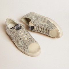 Golden Goose Super-Star In Nubuck With Swarovski Crystals And Ice-gray Suede Star