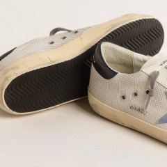 Golden Goose Super-Star In Pale Silver Mesh With Light Blue Suede Star