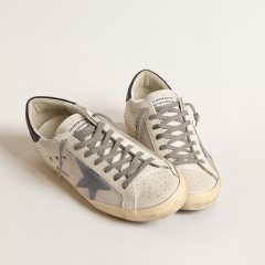 Golden Goose Super-Star In Pale Silver Mesh With Light Blue Suede Star