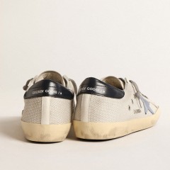 Golden Goose Super-Star In Pale Silver Mesh With Light Blue Suede Star