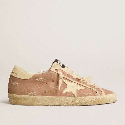 Golden Goose Super-Star In Powder-pink Suede With Cream Leather Star