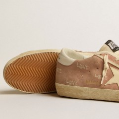 Golden Goose Super-Star In Powder-pink Suede With Cream Leather Star