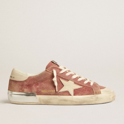 Golden Goose Super-Star In Red Leather With Cream Nubuck Star And Heel Tab