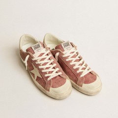 Golden Goose Super-Star In Red Leather With Cream Nubuck Star And Heel Tab