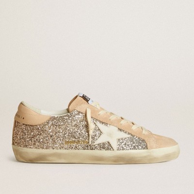 Golden Goose Super-Star In Silver Glitter With Leather Star And Heel Tab