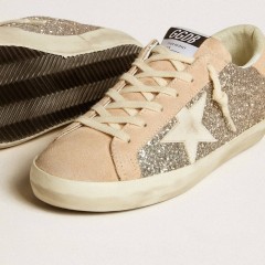 Golden Goose Super-Star In Silver Glitter With Leather Star And Heel Tab